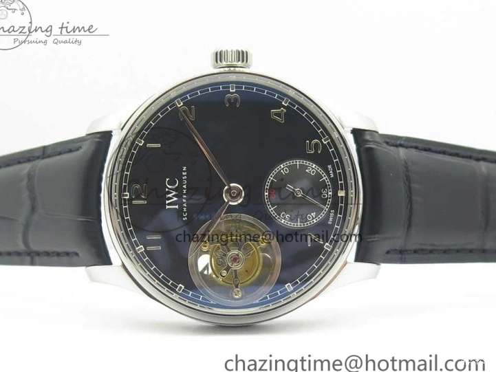 MIROTIME 0524 Sporty Portuguese Tourbillon IW5463 SS ZF Best Edition Black Dial on Black Leather Strap 7173